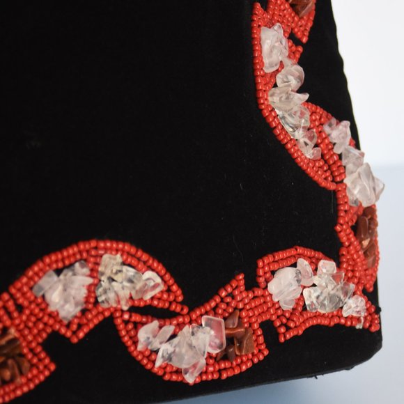 Vintage NEW w/tag Velvet Beaded Black Bag, Ermo Collection Rock/Clear/Seed Beads - Picture 6 of 15